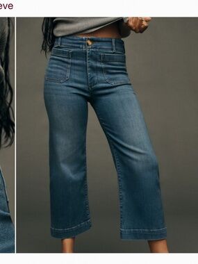 Maeve Colette denim high rise cropped wide leg jeans